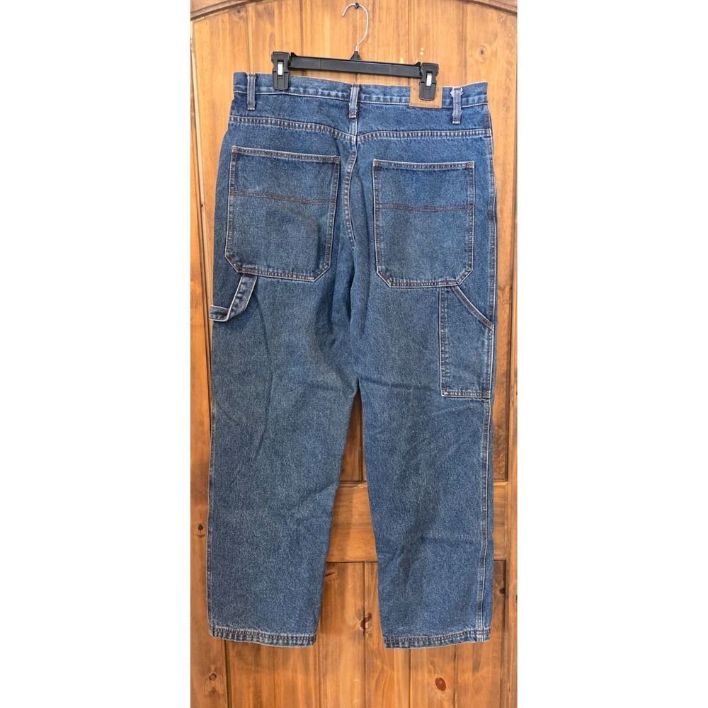 Moose Creek Carpenter Jeans Mens 38x32 Blue Denim Utility Pockets Straight Leg - Picture 2 of 6